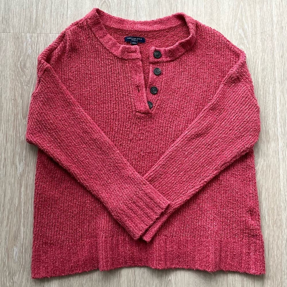 American Eagle Jegging Fit Long-Sleeve Pink Quarter-Button Sweater Size M